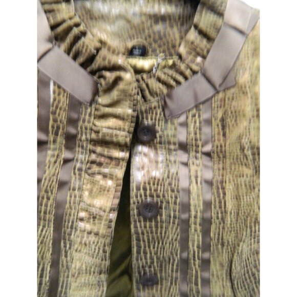 Pamela McCoy Gold Crocodile Embossed Leather Jacket With Satin Lining Size L - Picture 9 of 16